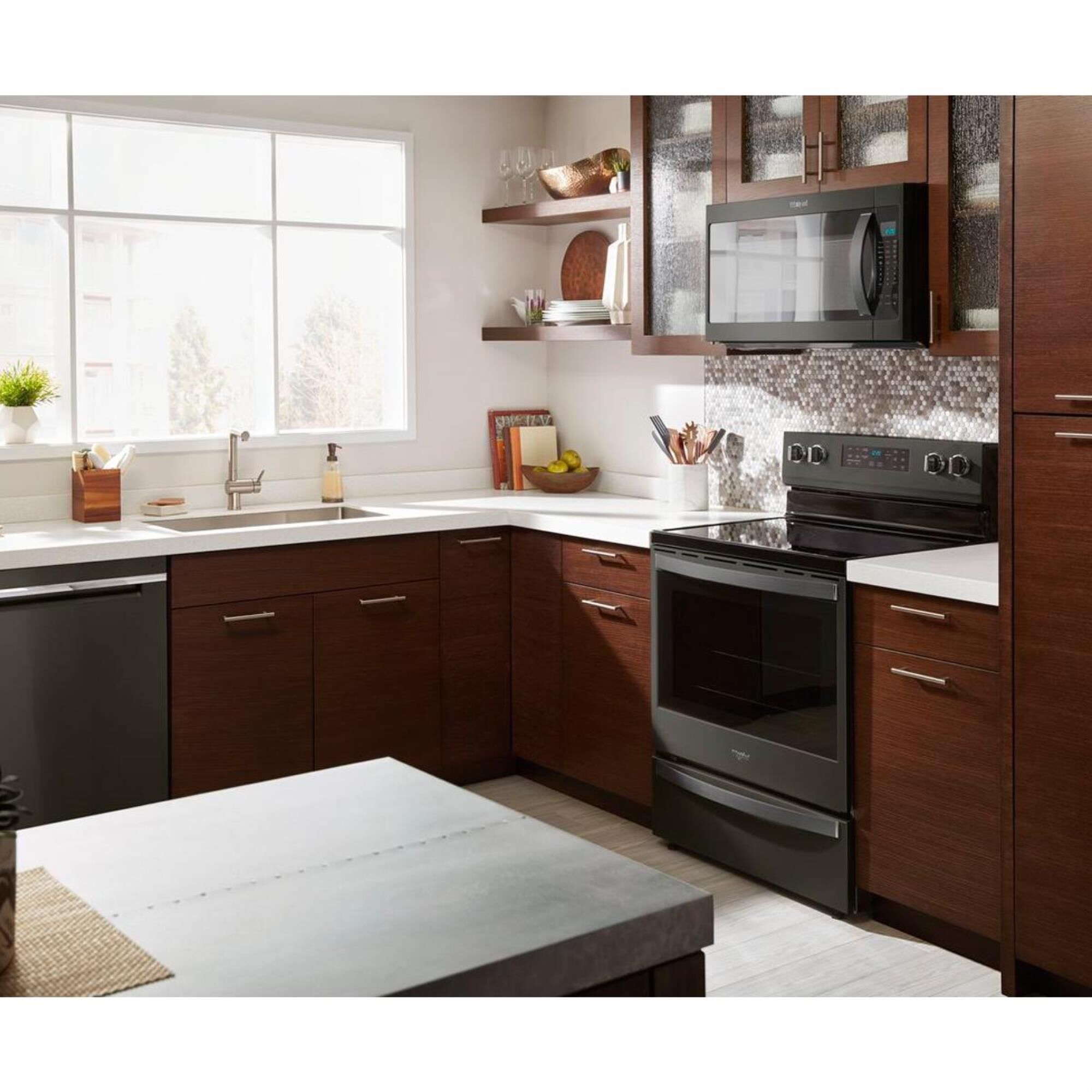 whirlpool over the range microwave black stainless