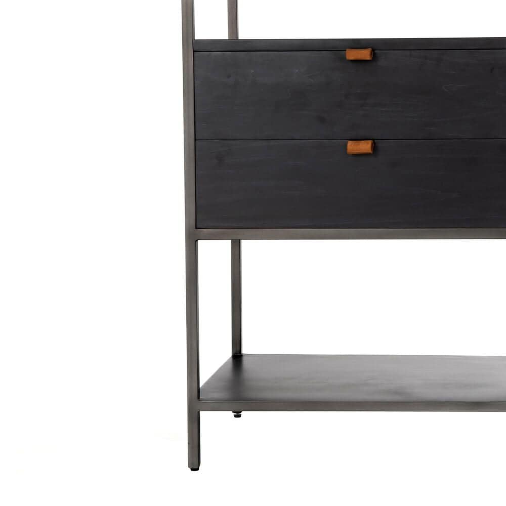 Four Hands Trey 4-Shelf Bookcase in Natural Iron and Black Wash Poplar, , large