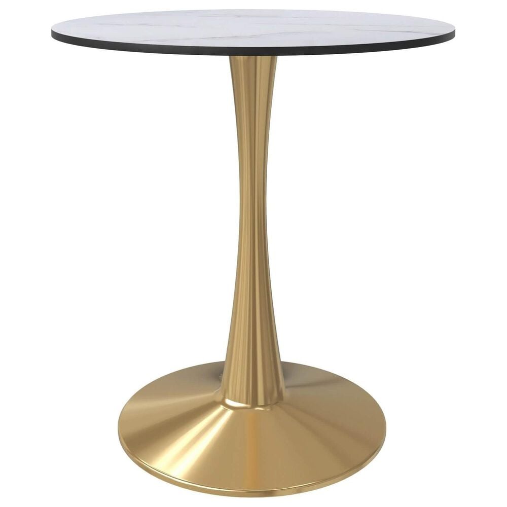 Leisuremod Bristol 24&quot; Round Dining Table with MDF Top in Gold and Marbled White - Table Only, , large