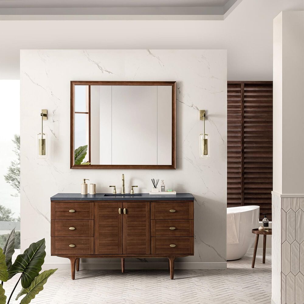 James Martin Vanities Amberly 60&quot; Single Bathroom Vanity in Walnut with 3 cm Charcoal Soapstone Quartz Top and Rectangular Sink, , large