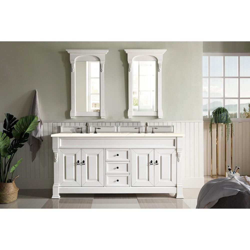 James Martin Vanities Brookfield 72&quot; Double Bathroom Vanity in Bright White with 3 cm Eternal Marfil Quartz Top and Rectangle Sinks, , large