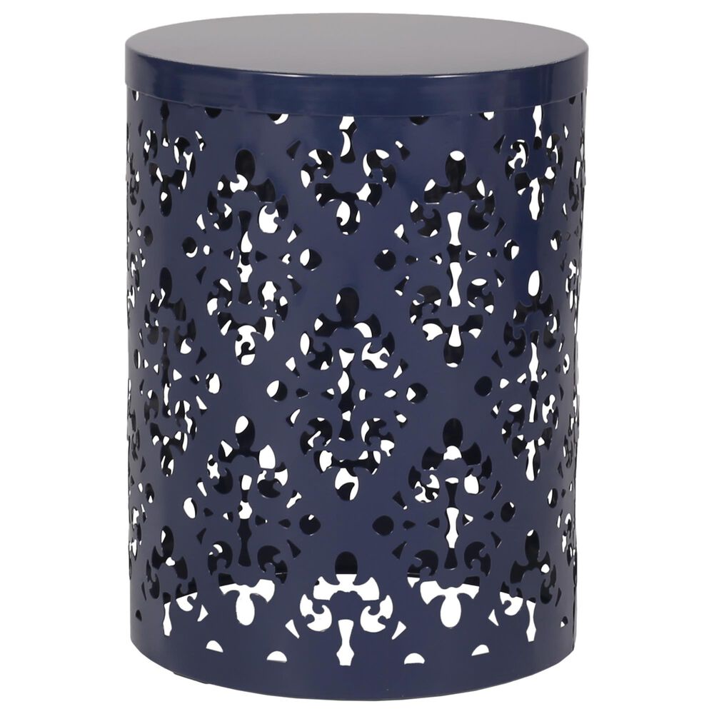 Hearth and Haven Outdoor Side Table with Floral Pattern in Navy Blue (Set of 2), , large