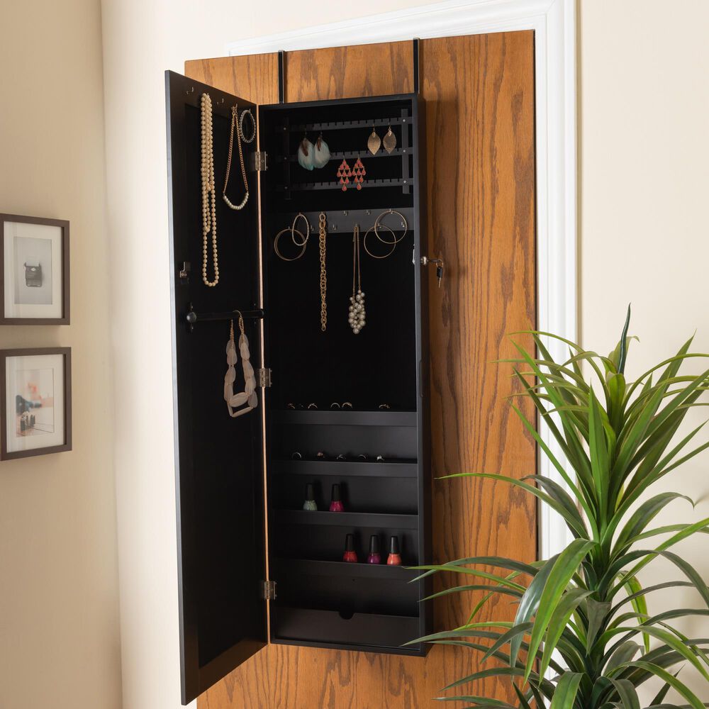 Baxton Studio Richelle Jewelry Armoire with Mirror in Black NFM