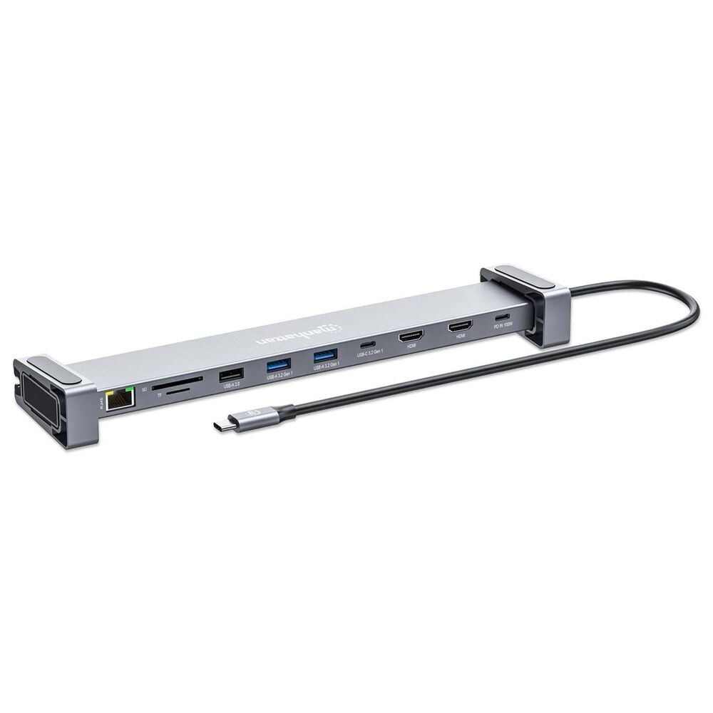 Manhattan USB-C PD 10-in-1 Dual-HDMI Monitor Docking Station /Multiport Hub in Silver, , large