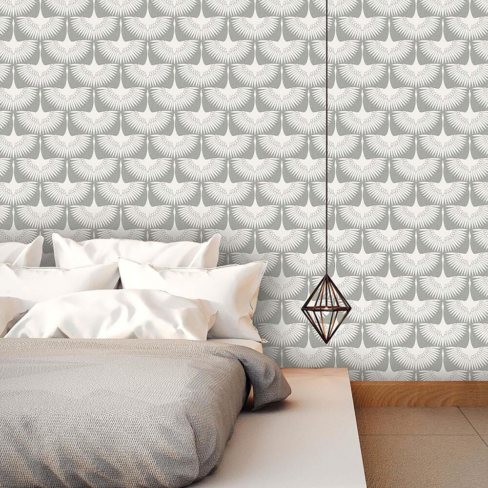 Tempaper 28 sq. ft. Genevieve Gorder Feather Flock Chalk Peel and Stick Wallpaper, , large
