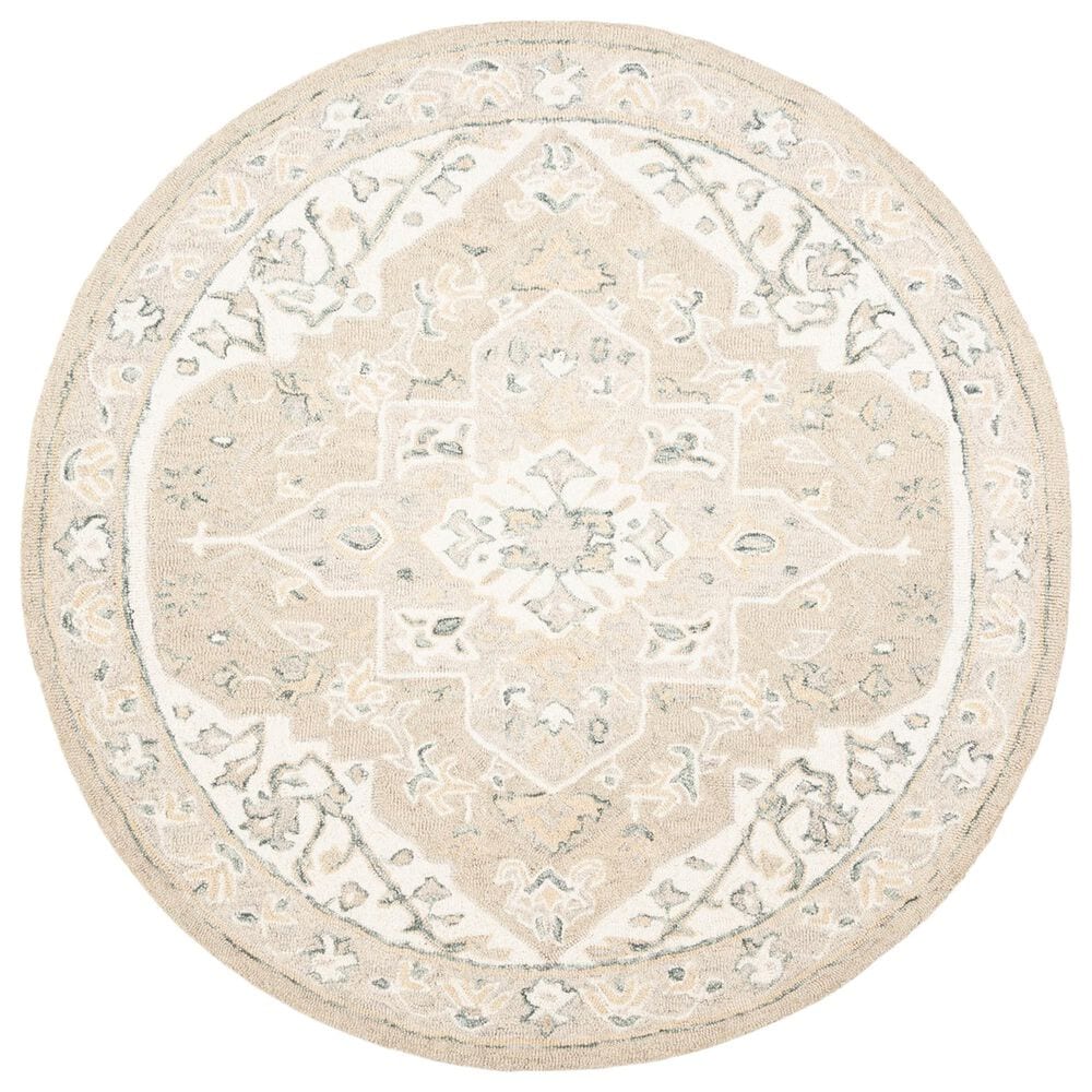 Safavieh Micro-Loop MLP505F 3" Round Light Grey and Ivory Area Rug, , large