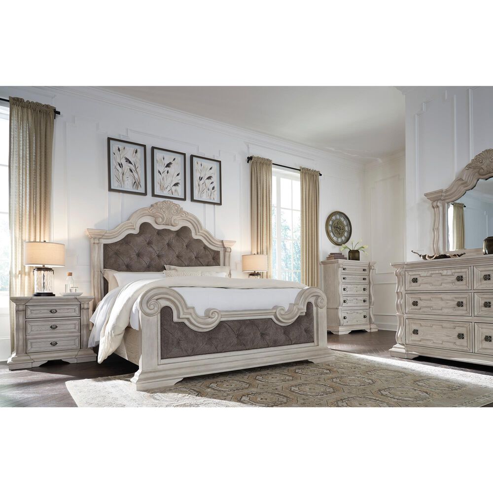 Millenium Bruchandi King Upholstered Panel Bed in Antiqued White, , large