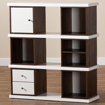 Baxton Studio Rune 2-Drawer Bookcase in White and Walnut, , large
