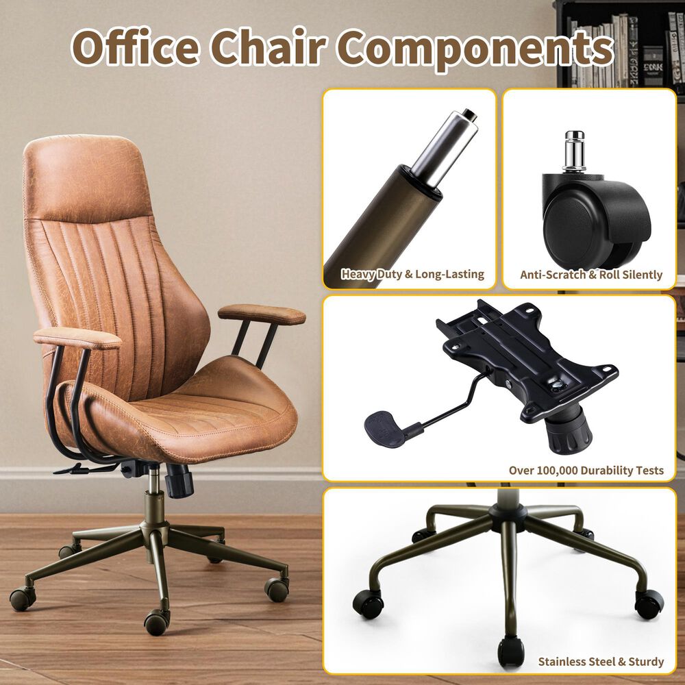 HOMLUX High Back Ergonomic Office Chair with Suede Leather in Brown, , large