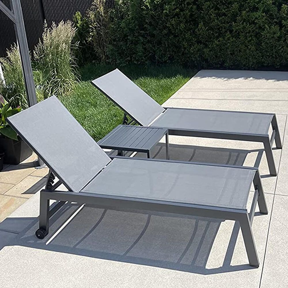 HOMLUX 3-Piece Patio Chaise Lounge Set with Wheels in Grey, , large