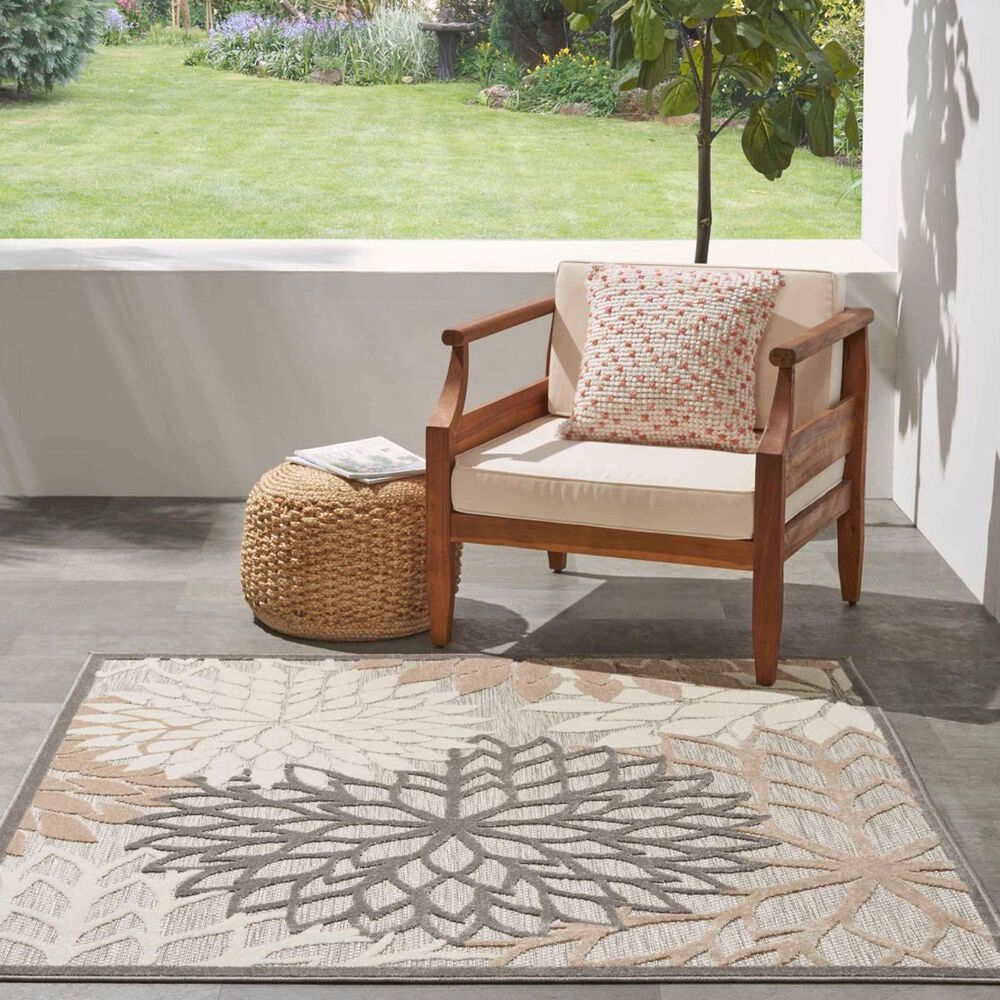Nourison Aloha Floral 5&#39;3&quot; Square Natural Indoor/Outdoor Area Rug, , large