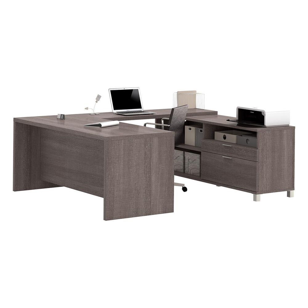 Bestar Pro-Linea U-Desk in Bark Grey, , large