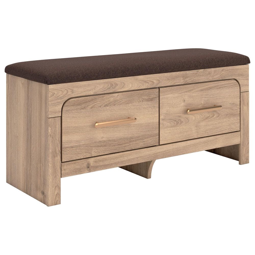 Ashley Kinlanni Storage Bench with Brown Cushion in Tan, , large