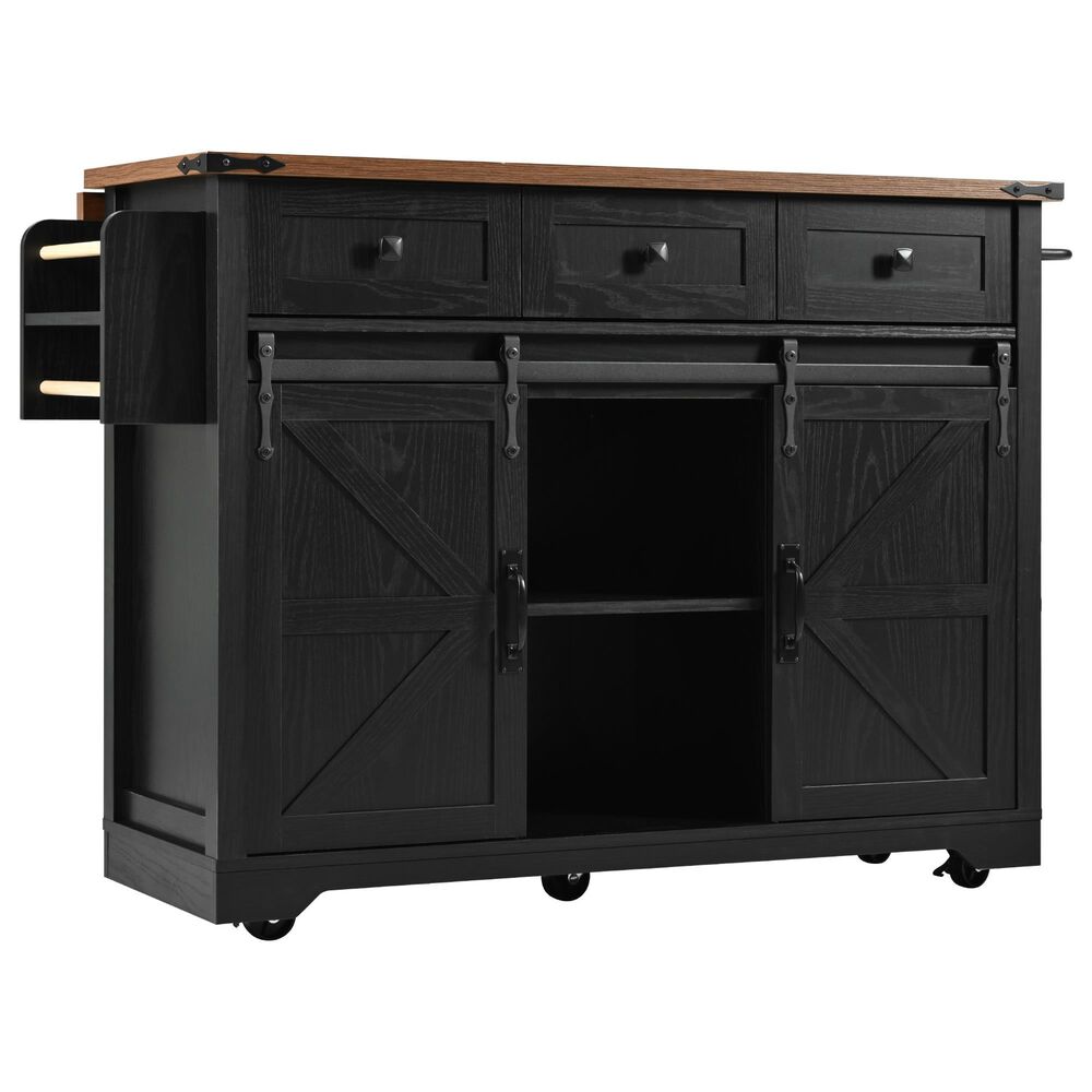 HOMLUX 54" Kitchen Island with Sliding Barn Door in Black, , large