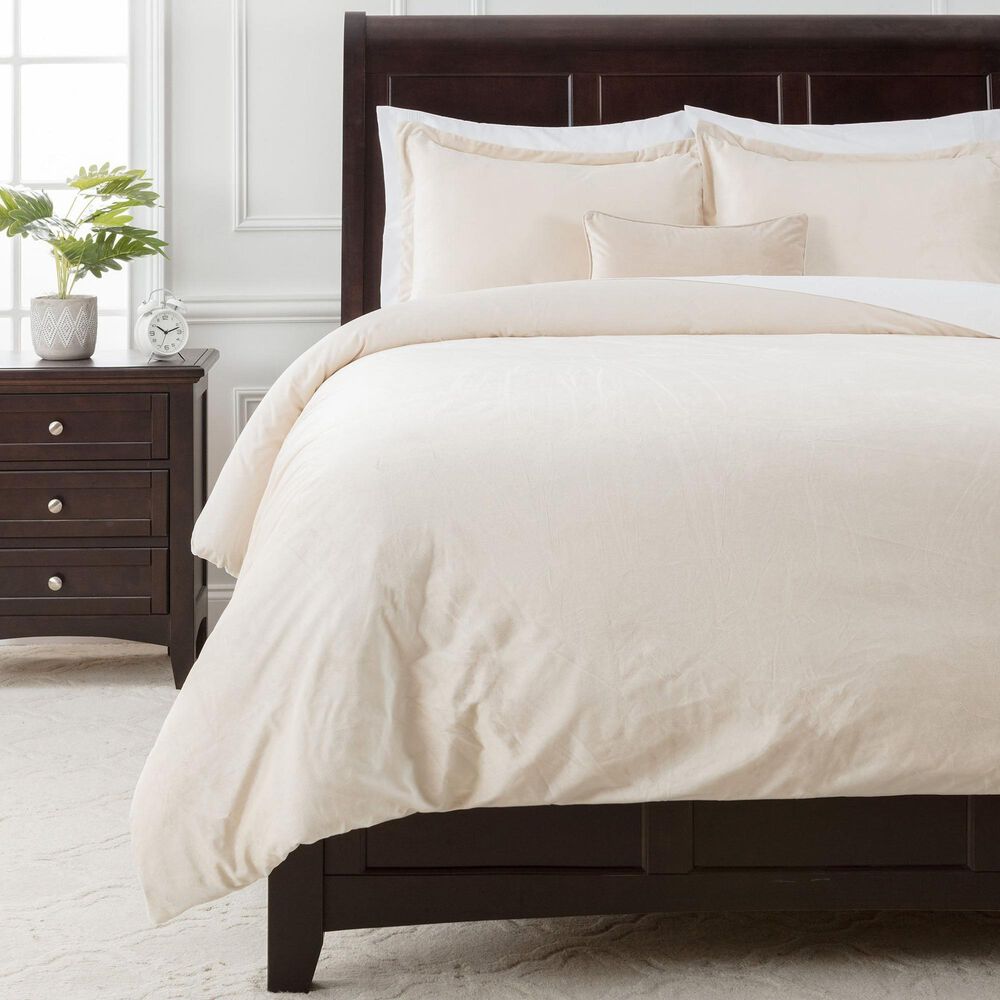 3-Piece Queen Velvet Duvet Set in Ivory, , large