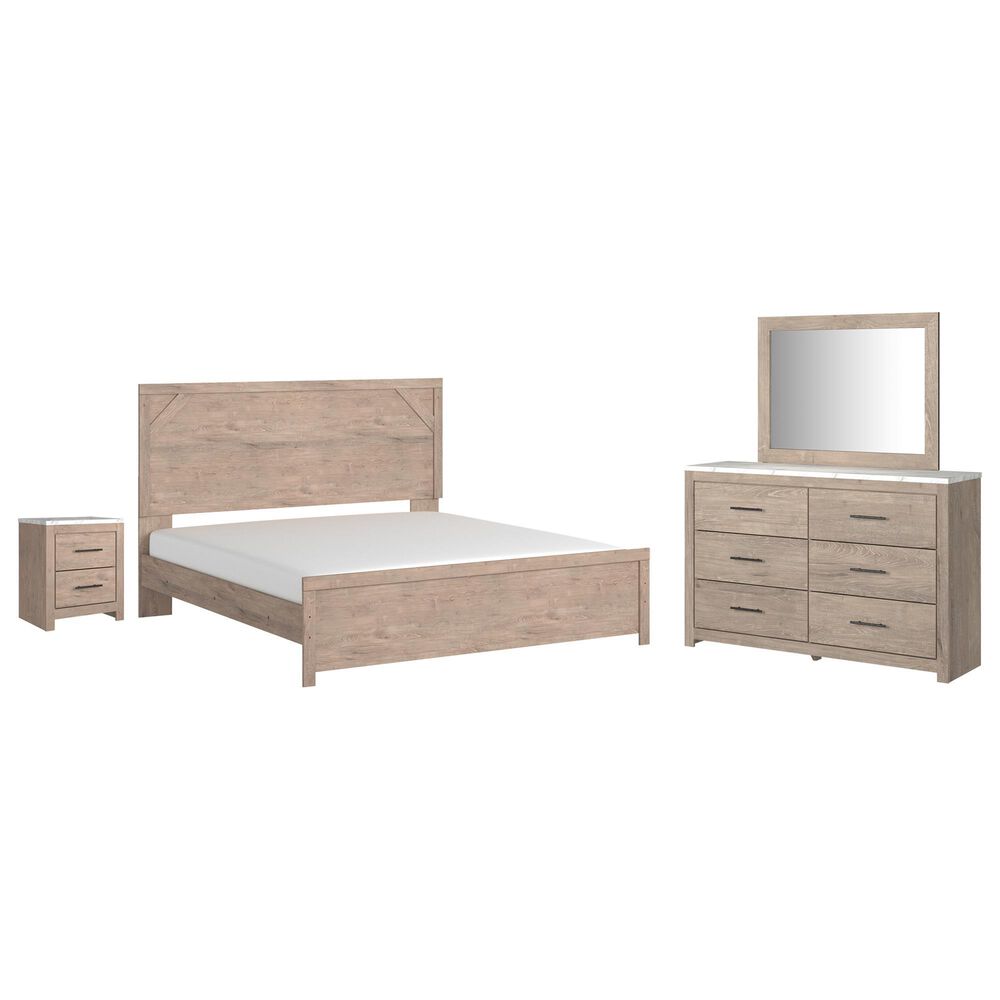 Ashley Senniberg 4-Piece King Panel Bedroom Set in Light Brown and White, , large