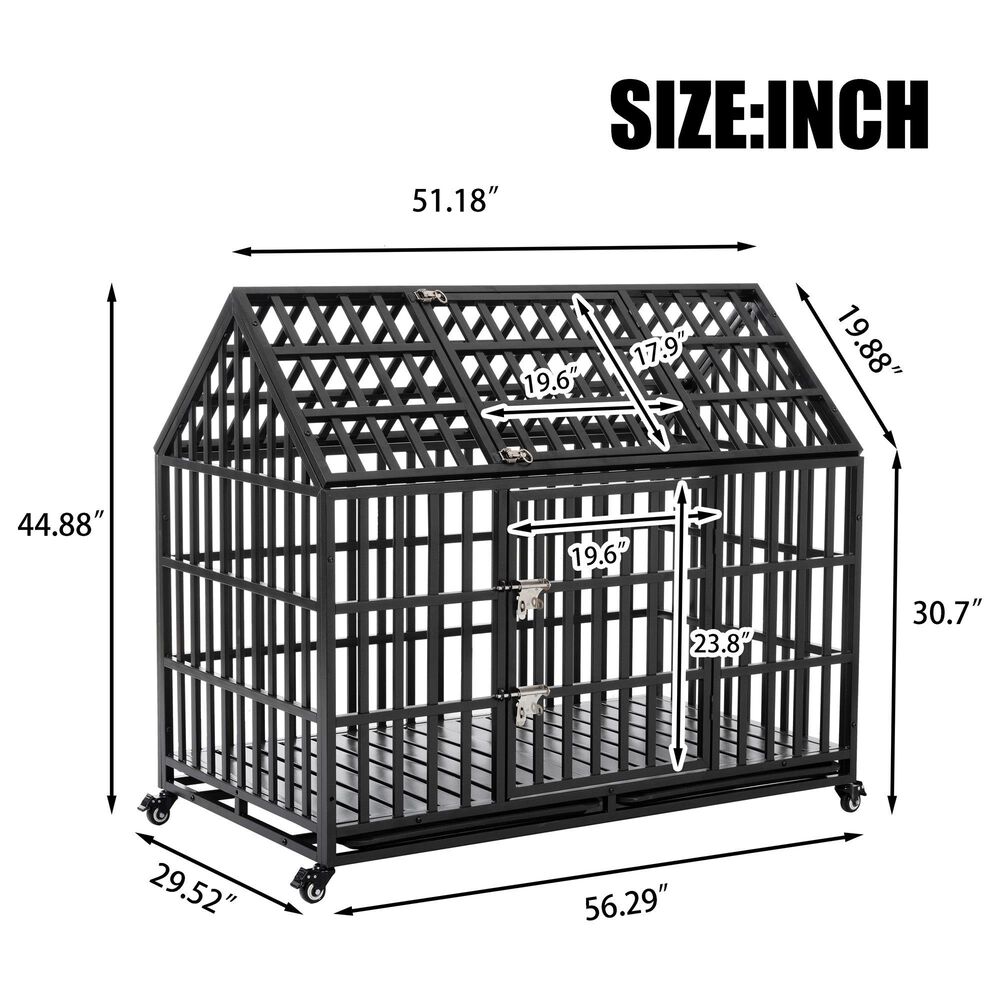 HOMLUX 52" Heavy Duty Dog Cage Pet Crate with Roof and Window on Roof in Black, , large