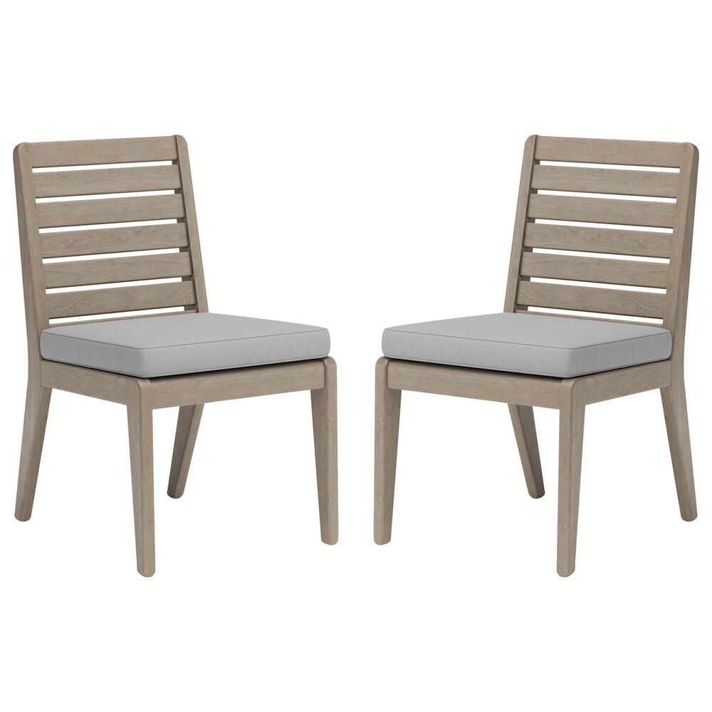 Homestyles Sustain Patio Dining Armless Chair with Gray Cushion in Stain Brown (Set of 2), , large