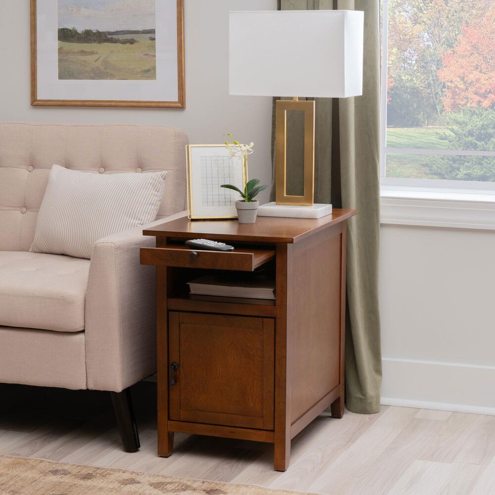 Linon Home Decor Birkdale Accent Table with USB Port in Hazelnut, , large