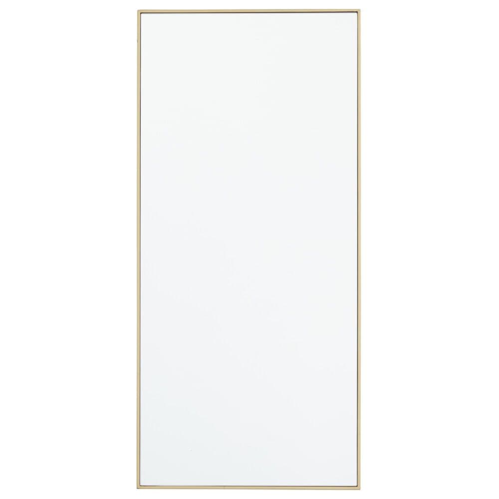 Maple and Jade 30" x 14" Rectangular Wood Wall Mirror with Thin Frame in Matte Gold, , large