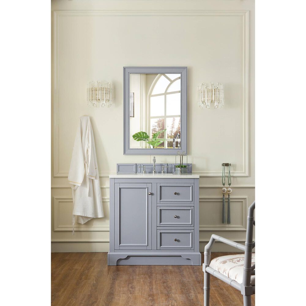 James Martin Vanities De Soto 36&quot; Single Bathroom Vanity in Silver Gray with 3cm Ethereal Noctis Quartz Top, , large