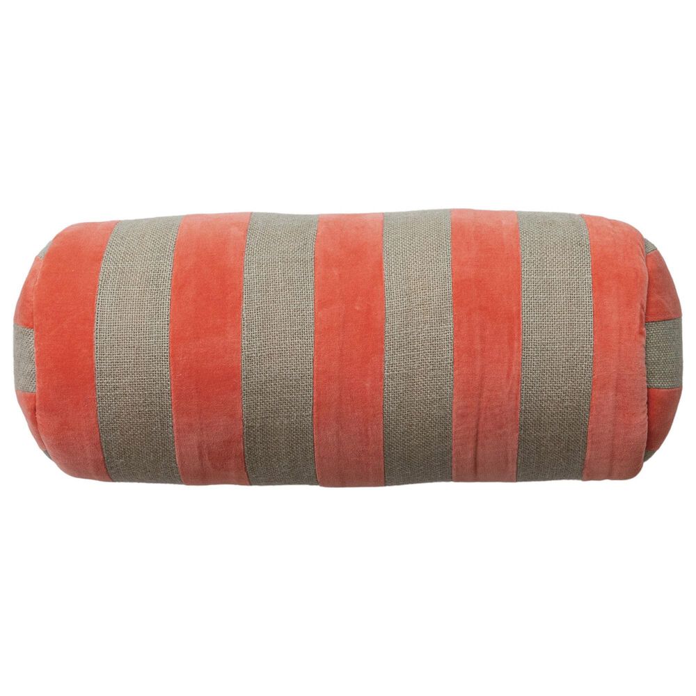Teak Interiors Happy House 18" x 8" Bolster Throw Pillow in Pink and Natural, , large