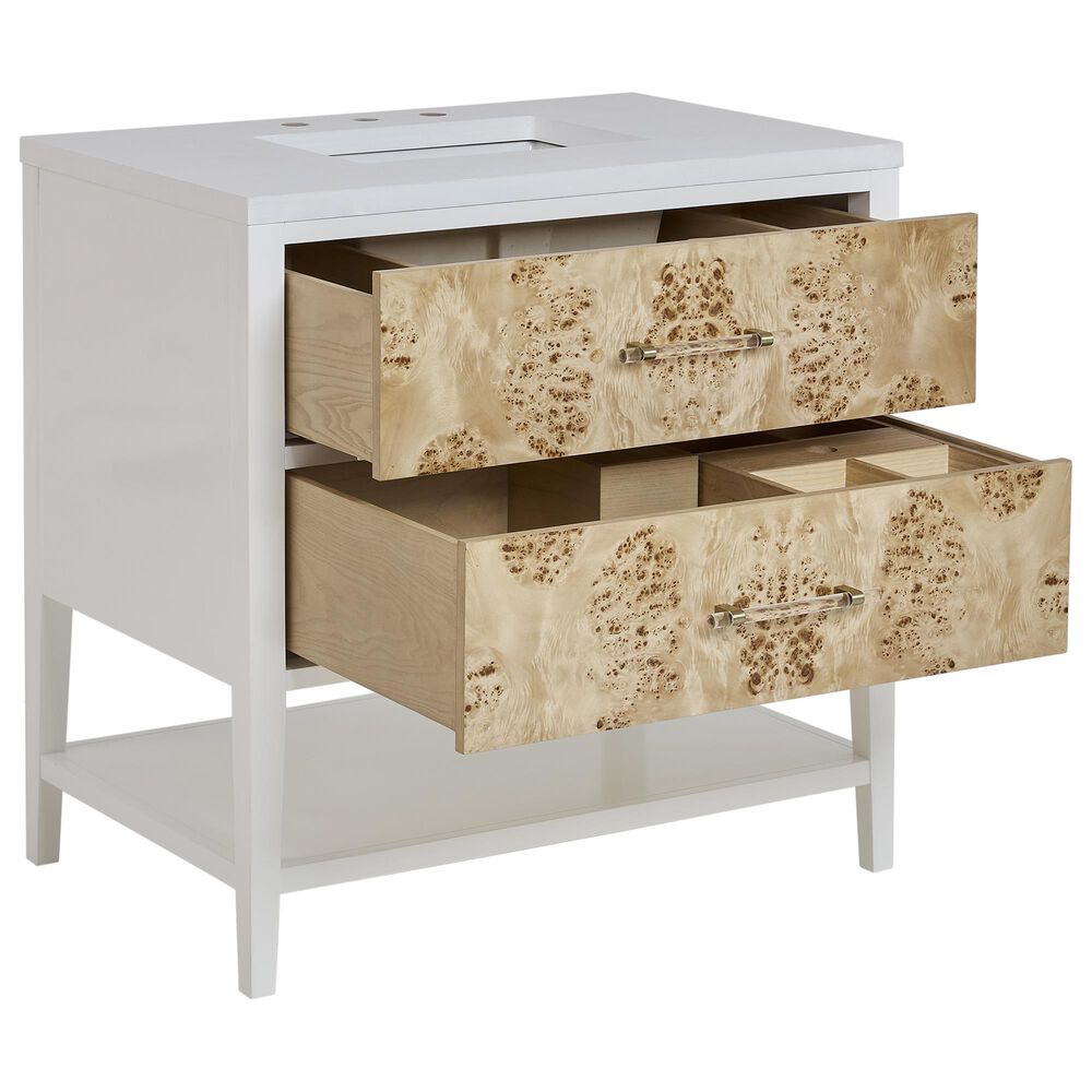 James Martin Vanities Olena 36&quot; Single Vanity in Light Mappa Burl and Polished White with 3 cm White Zeus Quartz Top, , large