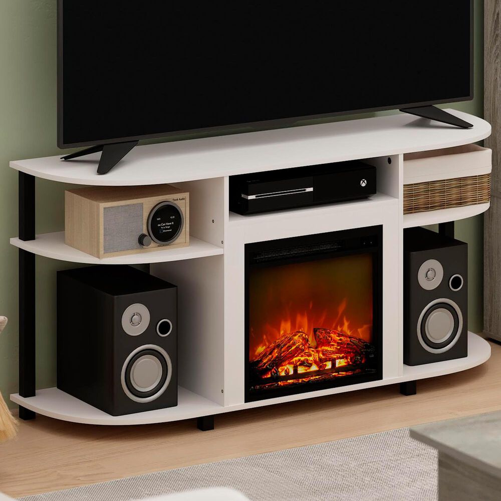 HOMLUX 47" Curved TV Stand with Electric Fireplace in White and Black, , large