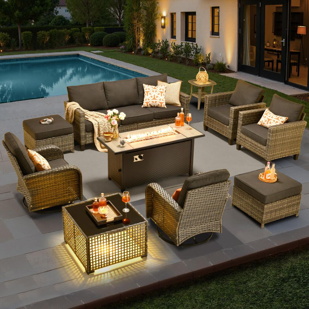 HOMLUX 10-Piece Conversation Patio Set in Black, , large