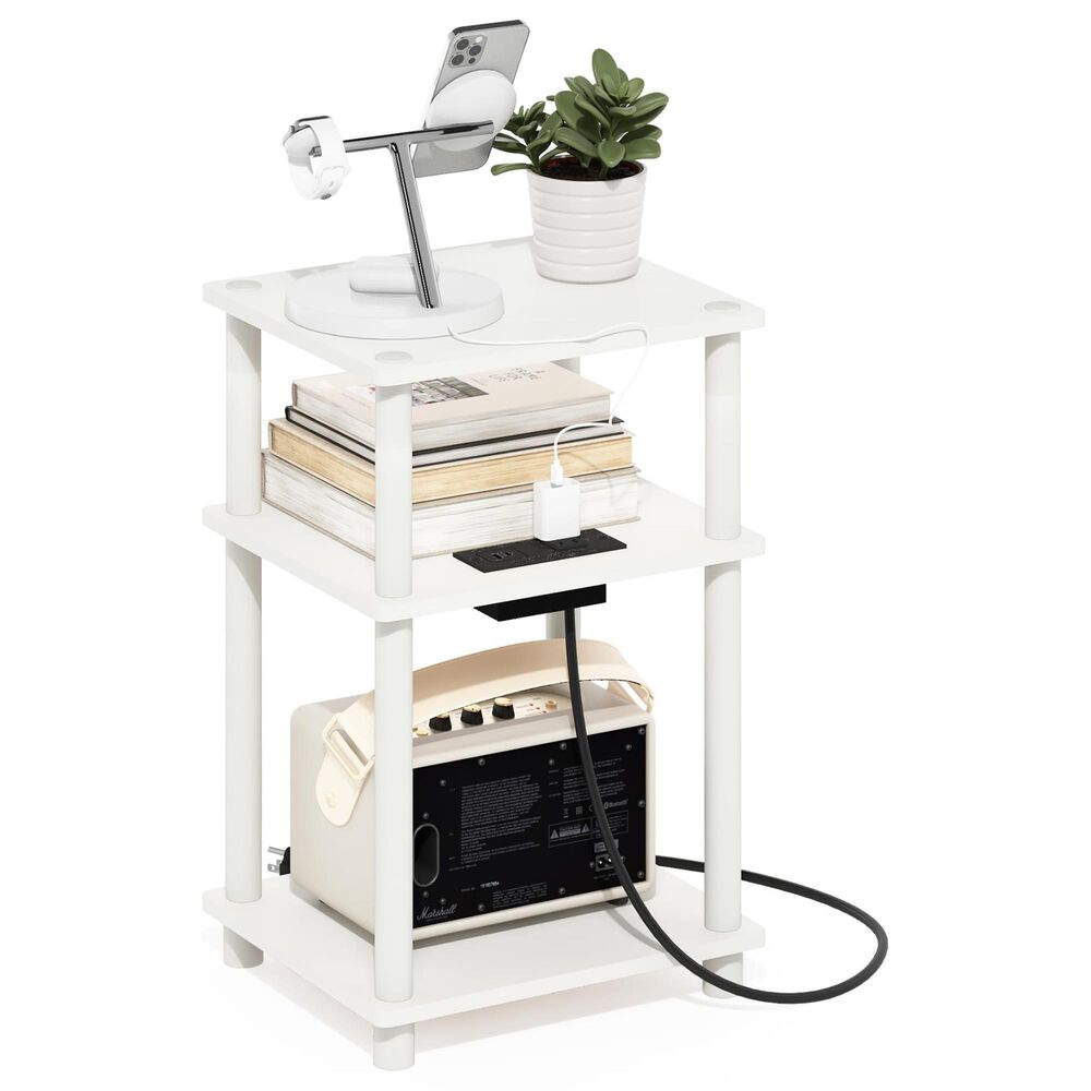 HOMLUX 3-Tier Turn-N-Tube End Table with Charging Station in White, , large