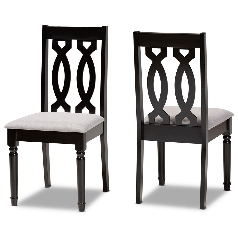 Baxton Studio Cherese Side Chair with Grey Cushion in Dark Brown (Set of 2), , large