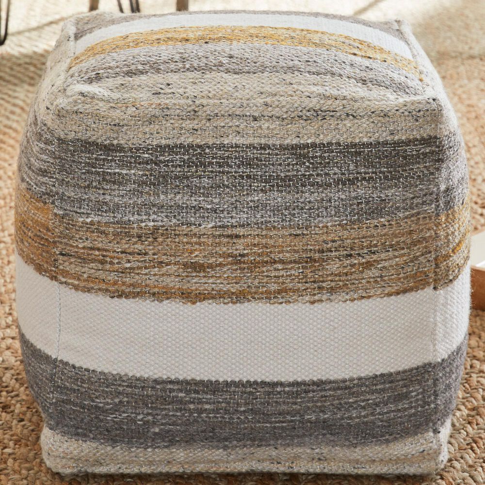 Ashley Josalind Pouf in White, Honey, Gray and Brown, , large
