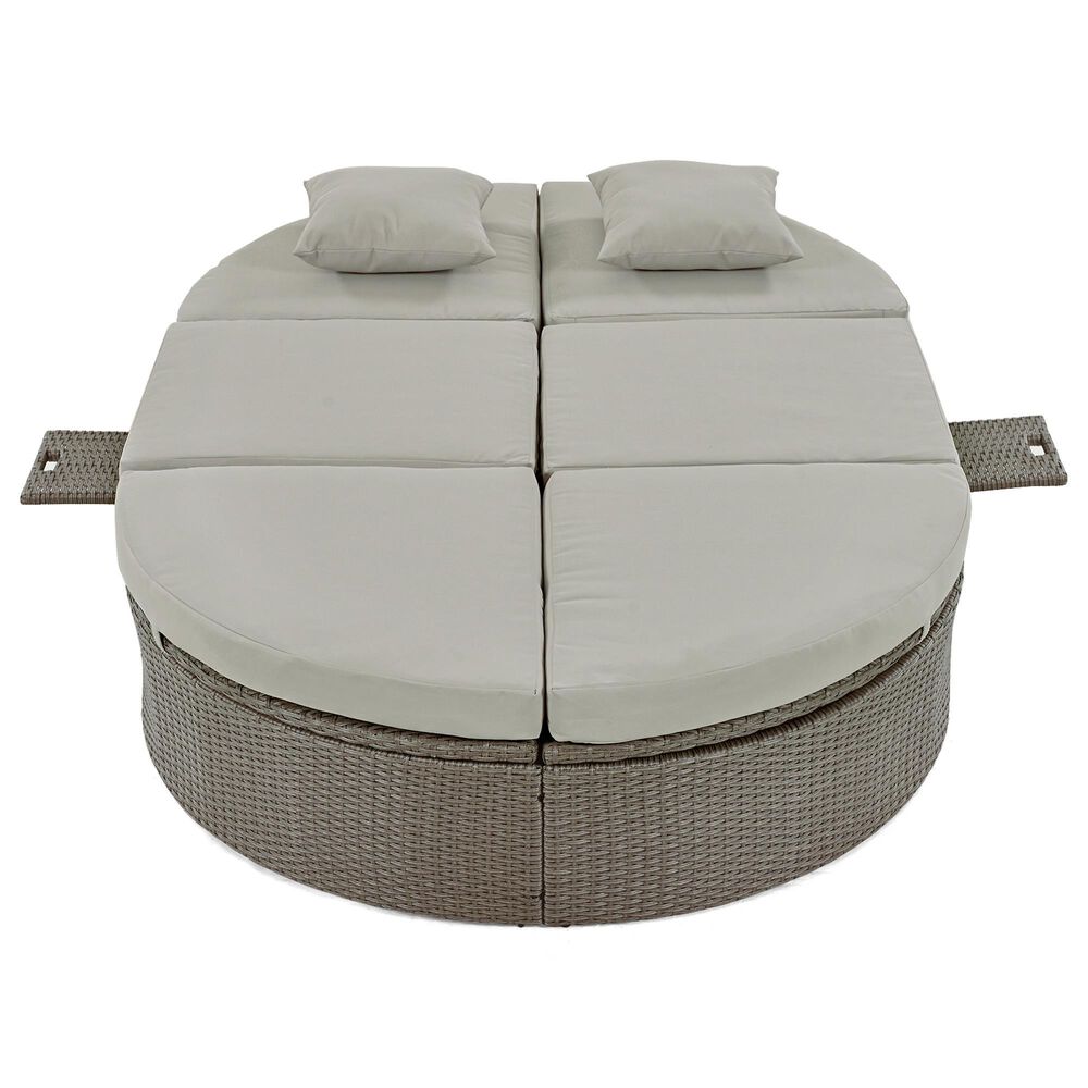 HOMLUX 2-Person Outdoor Daybed with Adjustable Backrests and Foldable Cup Trays in Gray, , large