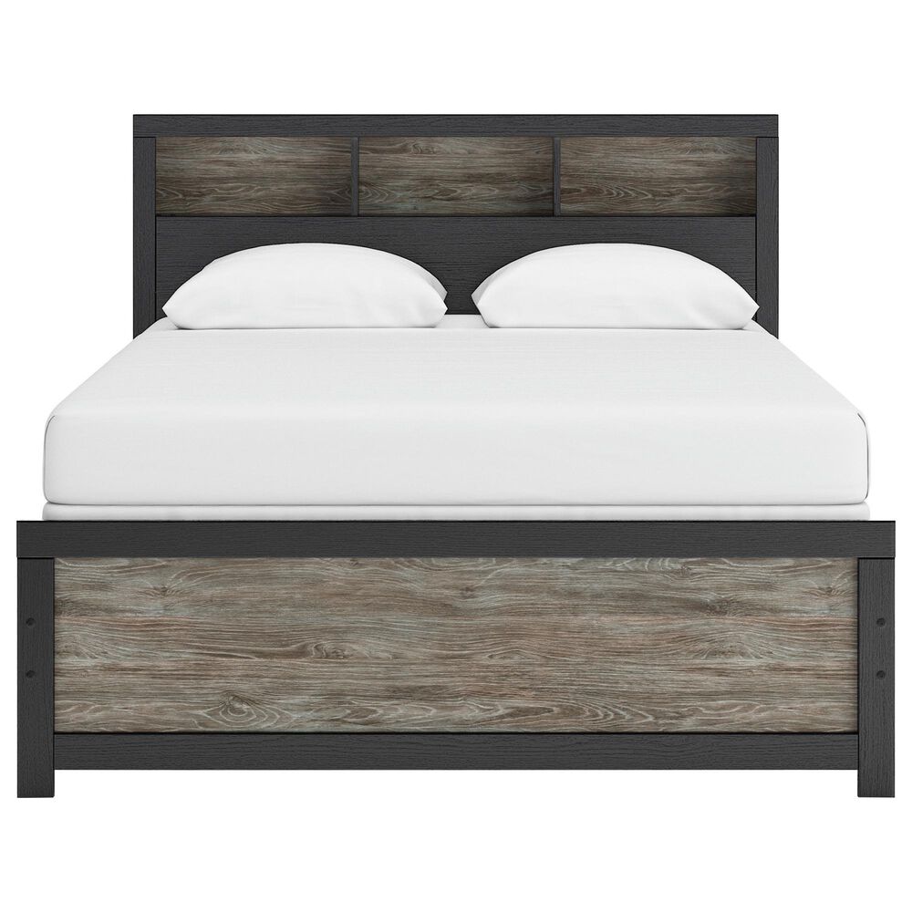 Ashley Broachmyn 5 Piece Queen LED Bookcase Bed Set in Black and Gray, , large