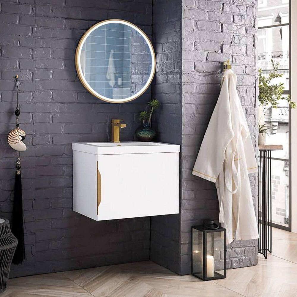 James Martin Columbia 24" Single Bathroom Vanity in Glossy White with 5 cm White Glossy Solid Surface Top, , large