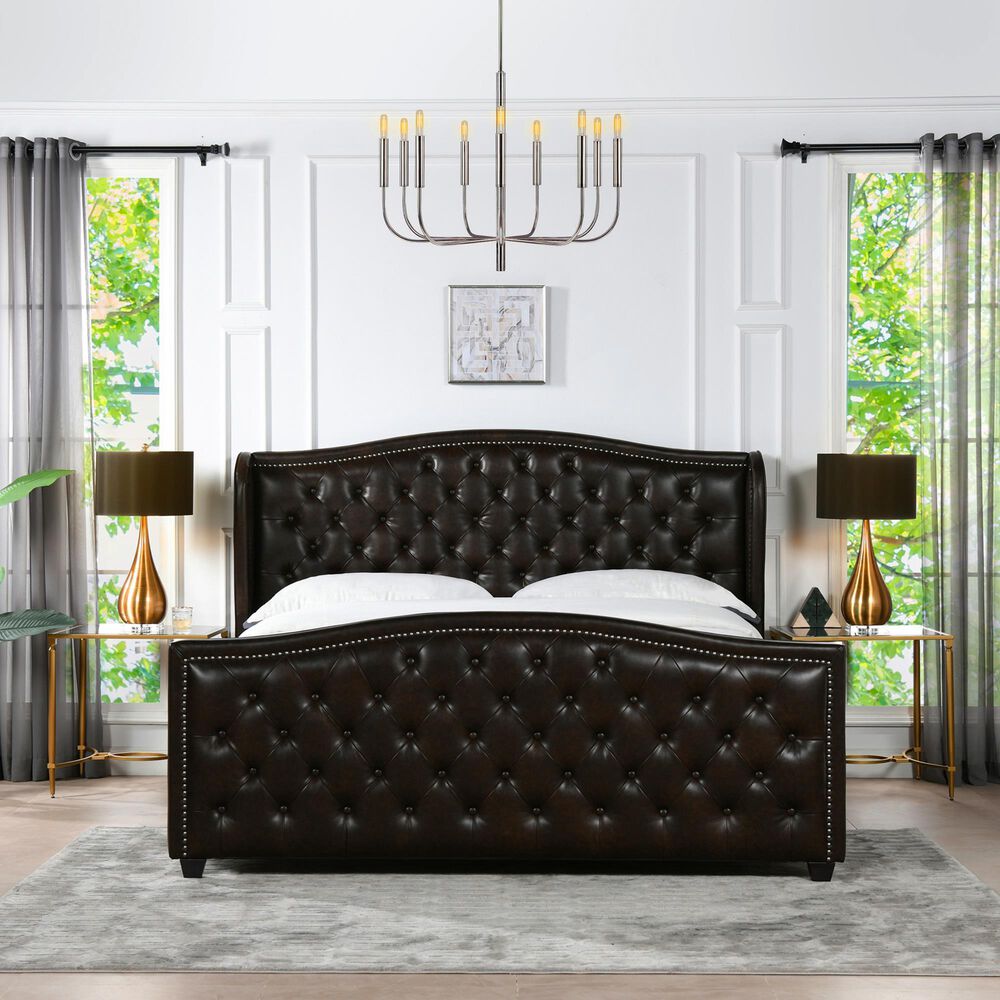 Jennifer Taylor Home Marcella King Upholstered Bed in Vintage Brown NFM