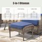 Hearth and Haven Patio Wicker Ottoman with Gray Rattan in Blue (Set of 2), , large