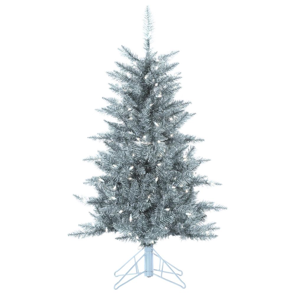 The Gerson Company 4" Pre-Lit Tuscany Tinsel Christmas Tree in Silver, , large