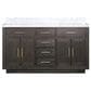 Lexora Home Abbey 60" Double Bathroom Vanity in Brown Oak with 2 cm White Carrara Marble Top and Rectangular Sinks, , large