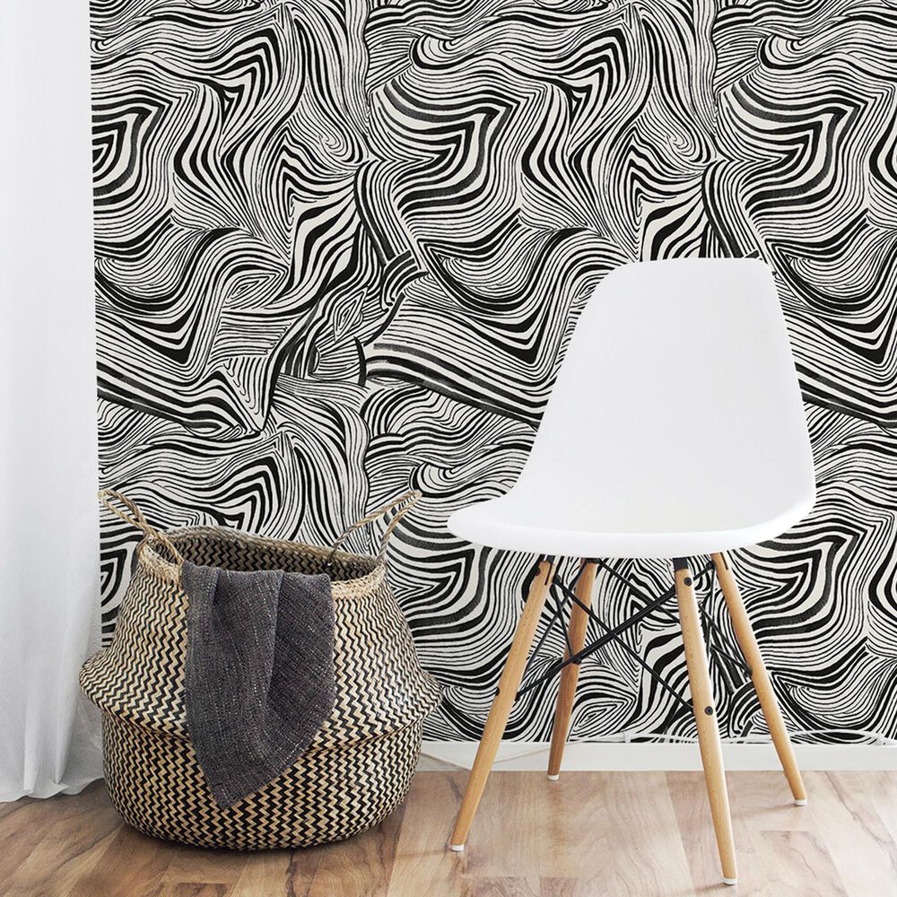 Tempaper Zebra Marble 198&quot; x 20.5&quot; Peel and Stick Wallpaper in Waverly White and Black, , large
