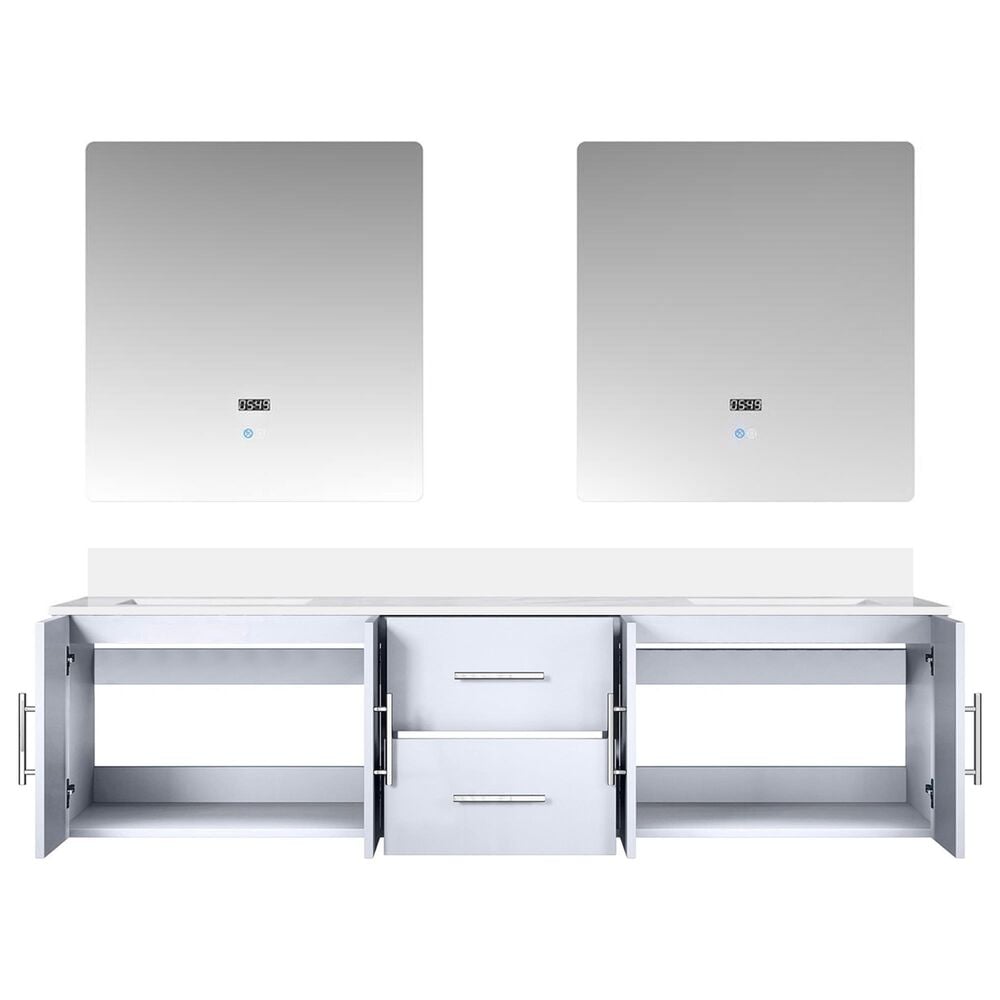 Lexora Home Geneva 72&quot; Double Bathroom Vanity in Glossy White with 2 cm White Cultured Marble Top, Rectangular Sinks and 30&quot; LED Mirrors, , large