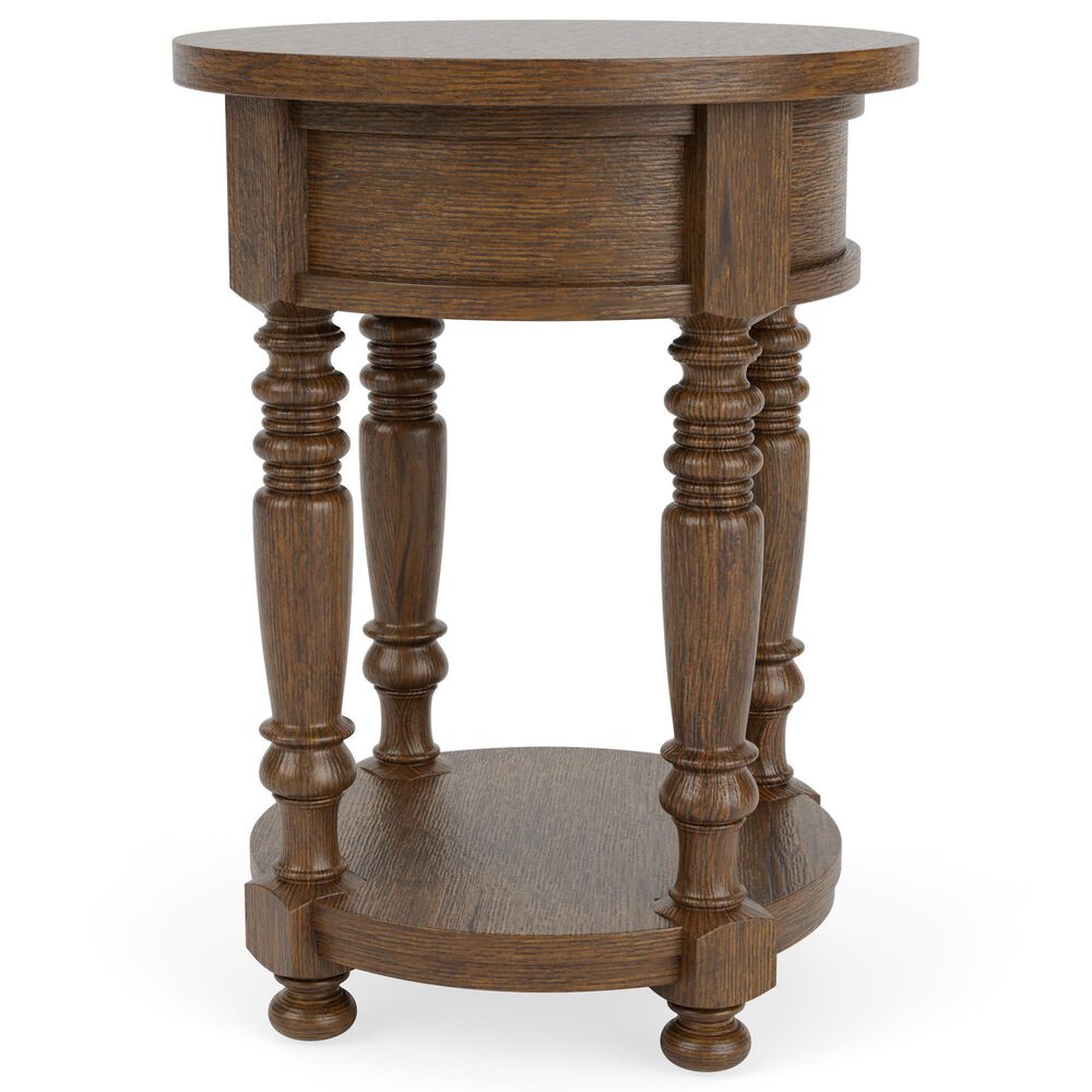 Riverside Furniture Eastlake Round Chairside Table in Whiskey Oak, , large