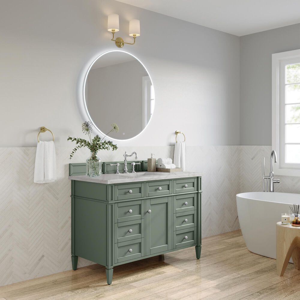 James Martin Vanities Brittany 48" Single Bathroom Vanity in Smokey Celadon with 3 cm Eternal Jasmine Pearl Silestone Top, Rectangular Sink and FreePower Wireless Charger, , large