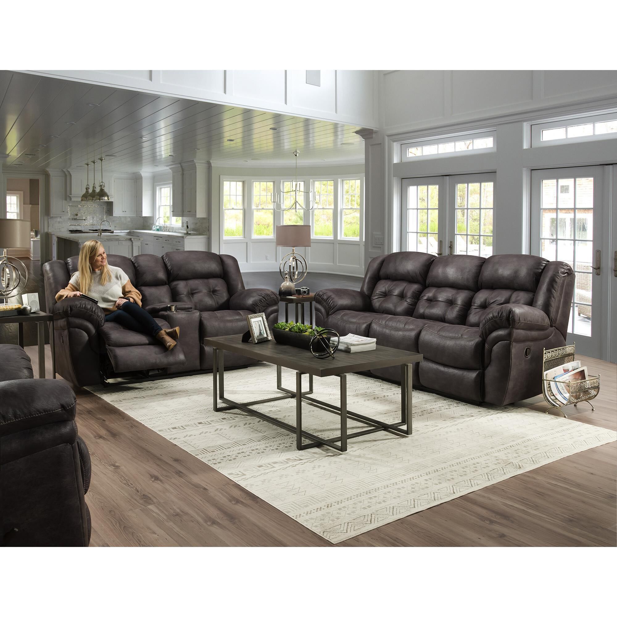 HomeStretch Frontier Double Manual Reclining Sofa in Steel Gray