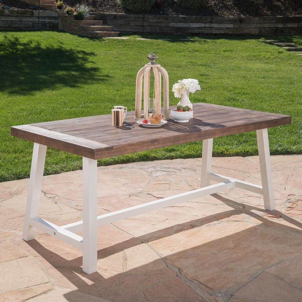 Hearth and Haven Carlie Outdoor Dining Table in Brown and White - Table Only, , large