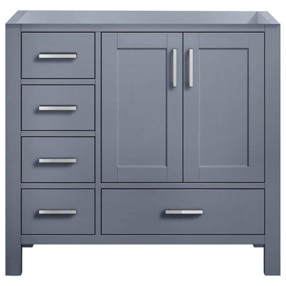 Lexora Home Jacques 36&quot; Right Offset Single Bathroom Vanity in Dark Grey with 2 cm White Cultured Marble Top and Rectangular Sink, , large