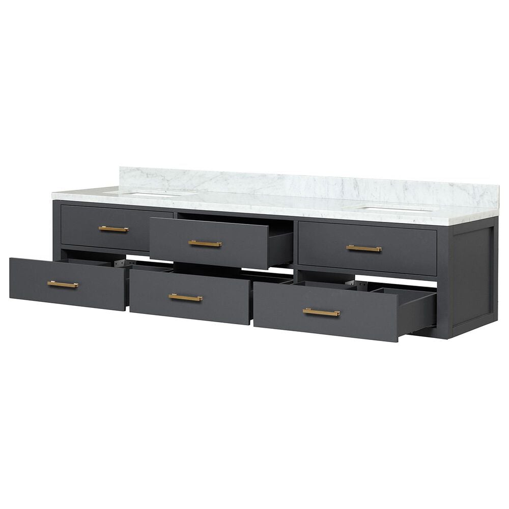 Lexora Home Castor 80" Double Bathroom Vanity in Black with 2 cm White Carrara Marble Top and Rectangular Sinks, , large