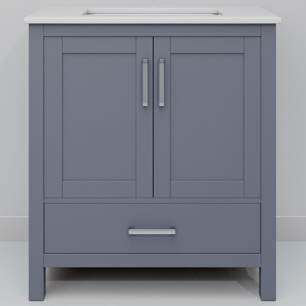 Lexora Home Jacques 30&quot; Single Bathroom Vanity in Dark Grey with 2 cm White Cultured Marble Top and Rectangular Sink, , large