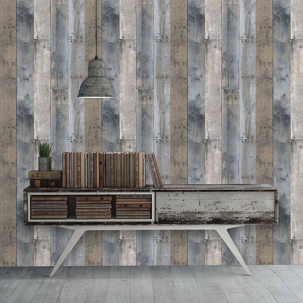 Tempaper 56 sq. ft. Repurposed Wood Multi-Color Peel and Stick Wallpaper, , large