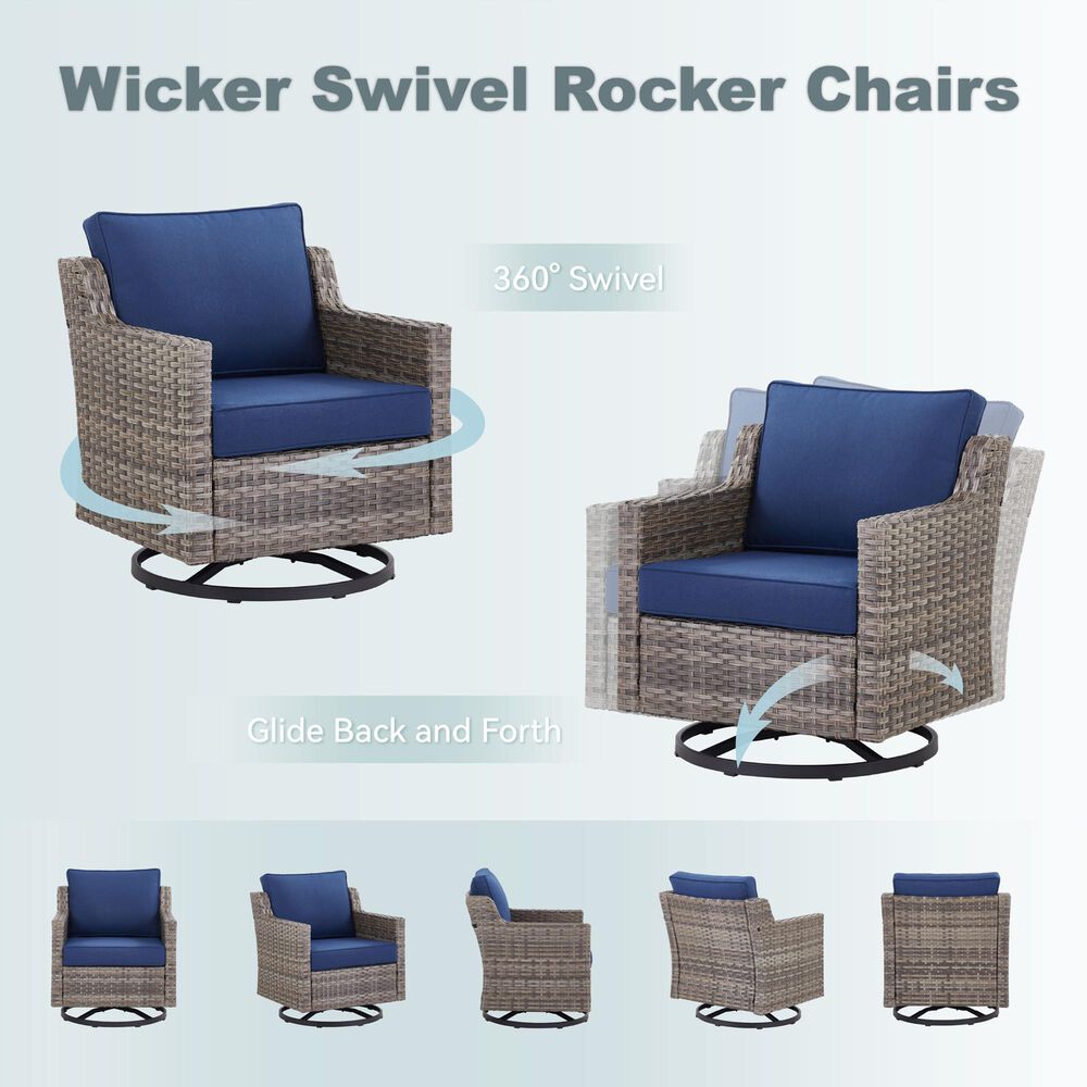 Hearth and Haven 3-Piece Outdoor Wicker Swivel Chair Set with 19" Side Table in Blue, , large